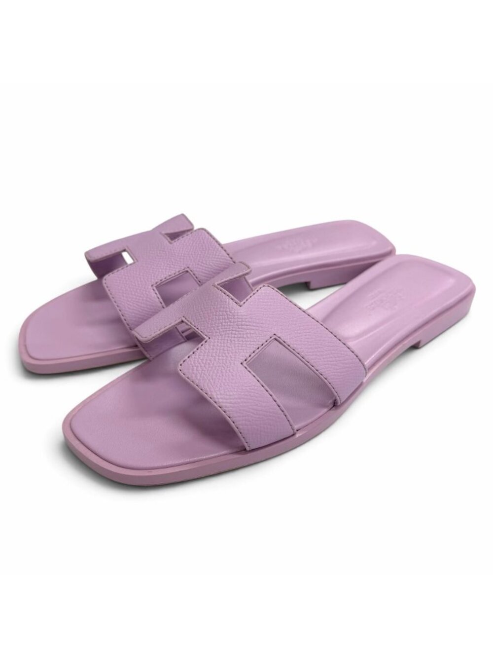 Hermes Oran Leather H Motif Flat Sandals Light Purple
